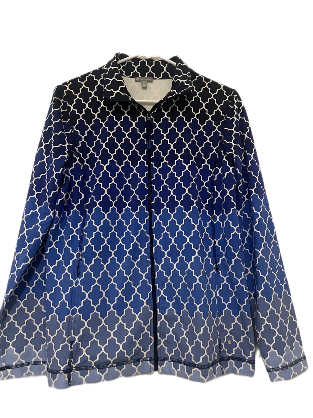 Talbots Blue Ombre Lattice Zip-Front Utility Jacket